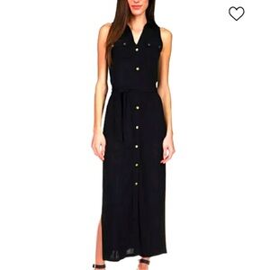 Michael Kors Black Sleeveless Maxi Dress with Gold Buttons